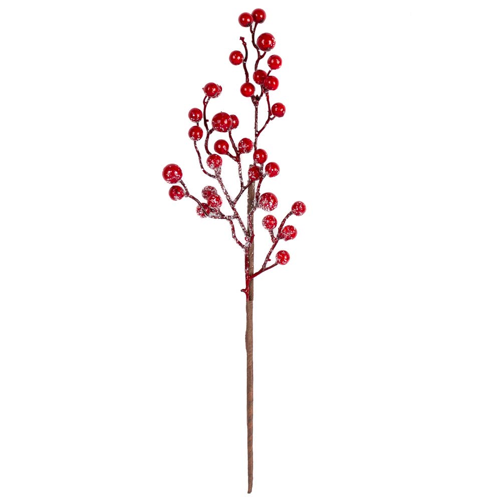 17" Frosted Red Artificial Berry Stem