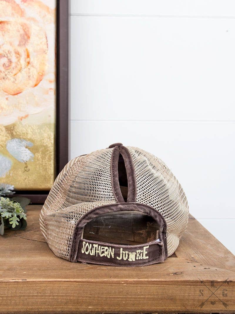 High Ponytail Brown l Hat with Beige Mesh
