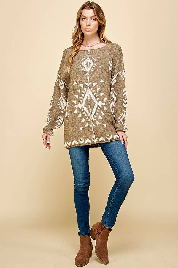 WOMEN LOOSE FITTING LONG SLEEVE KNIT SWEATER