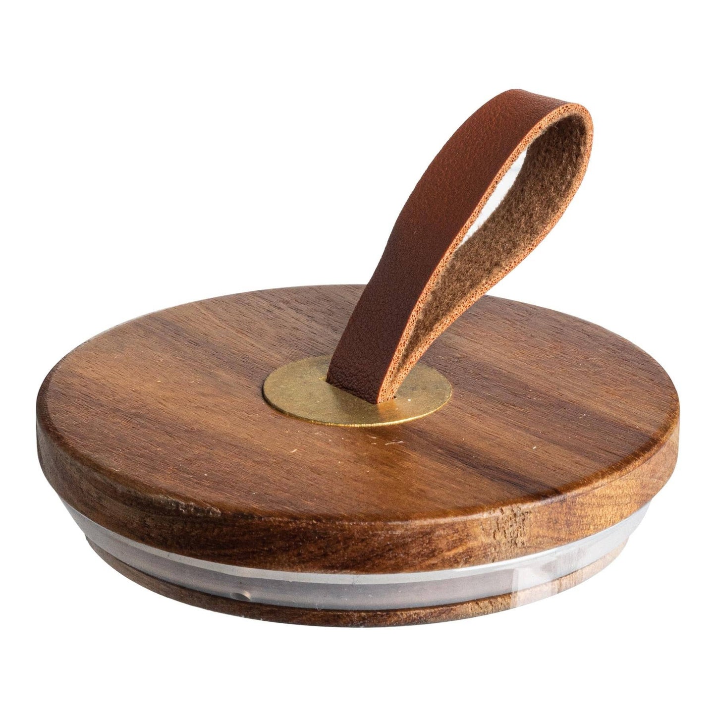 Wooden Storage Jar Lid - Leather Loop