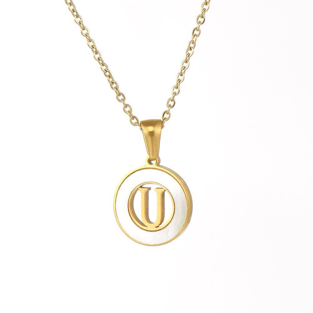 Circular Hollow Shell Initial Pendant Gold Plated Necklace: P