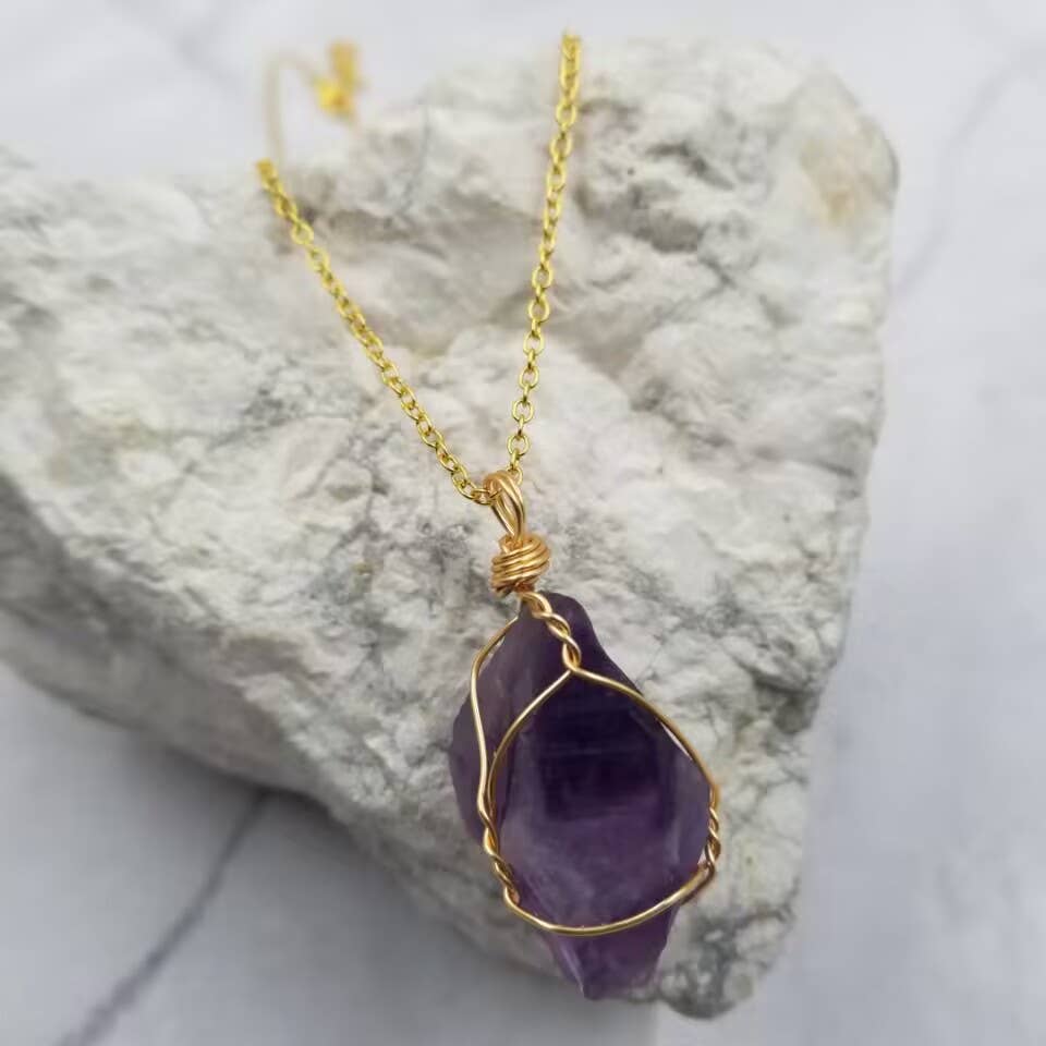 Wrapped Raw Amethyst Necklace (Crystals & Stones)