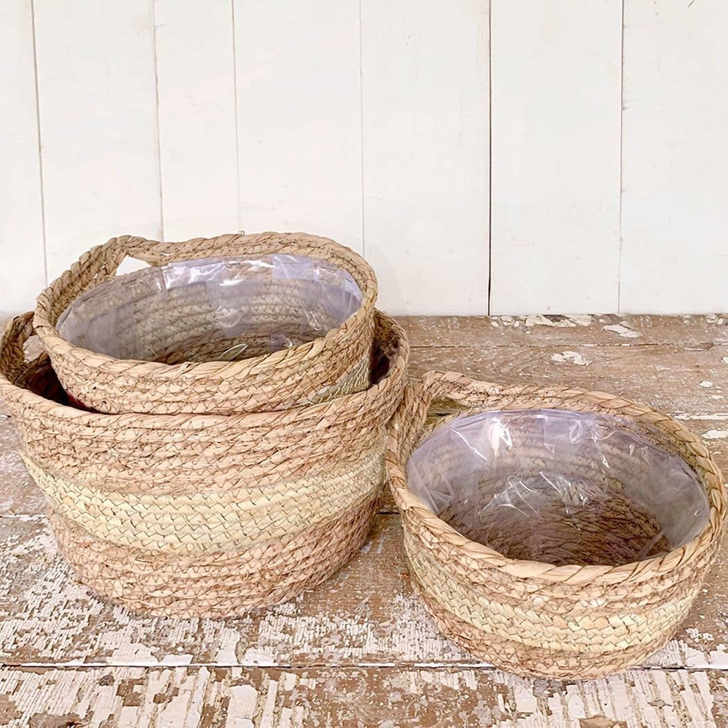 Seagrass Basket with/Liner, Cream, S/3