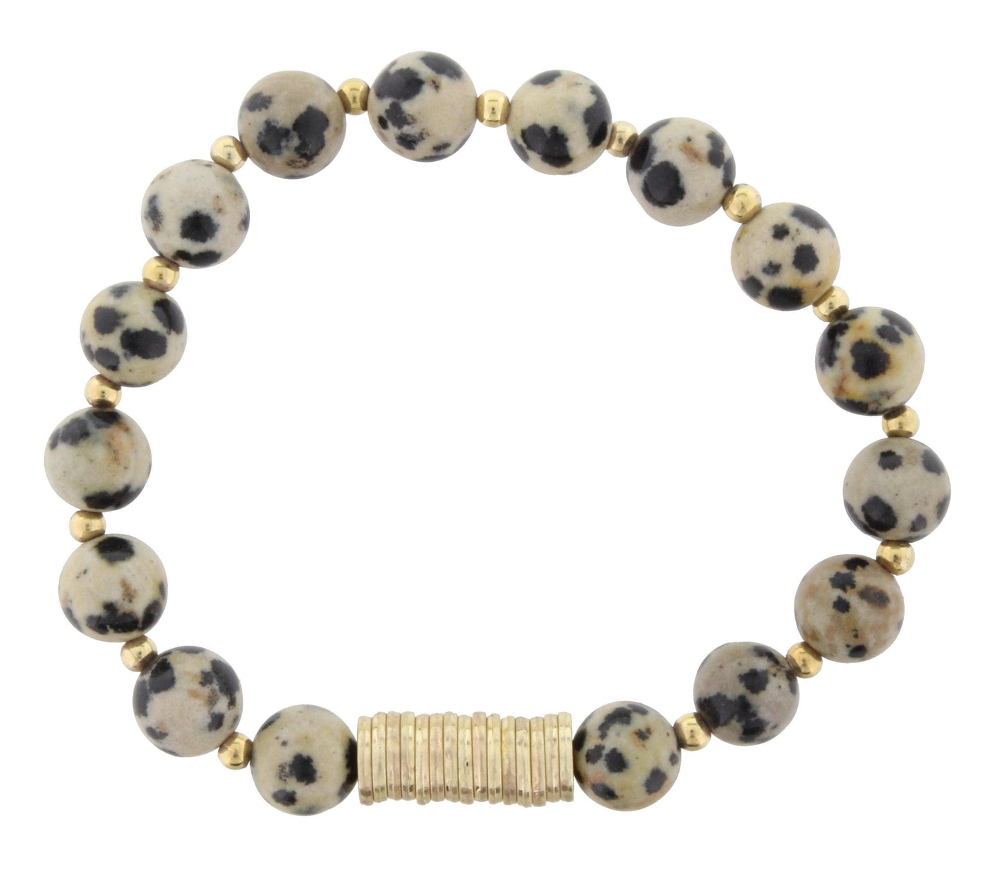 Dalmation Beaded Stretch Bracelet with Gold Disks