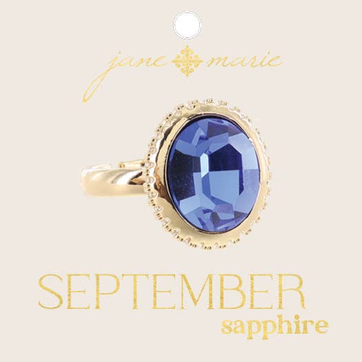 Oval Sapphire Crystal in Gold Setting with Crystals Ring