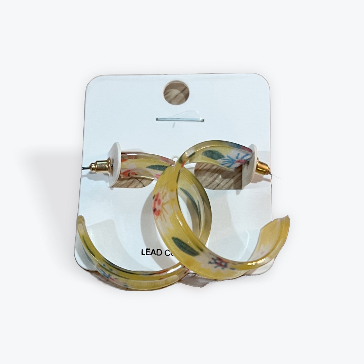 flower, print, acrylic, hoop, earrings, yellow