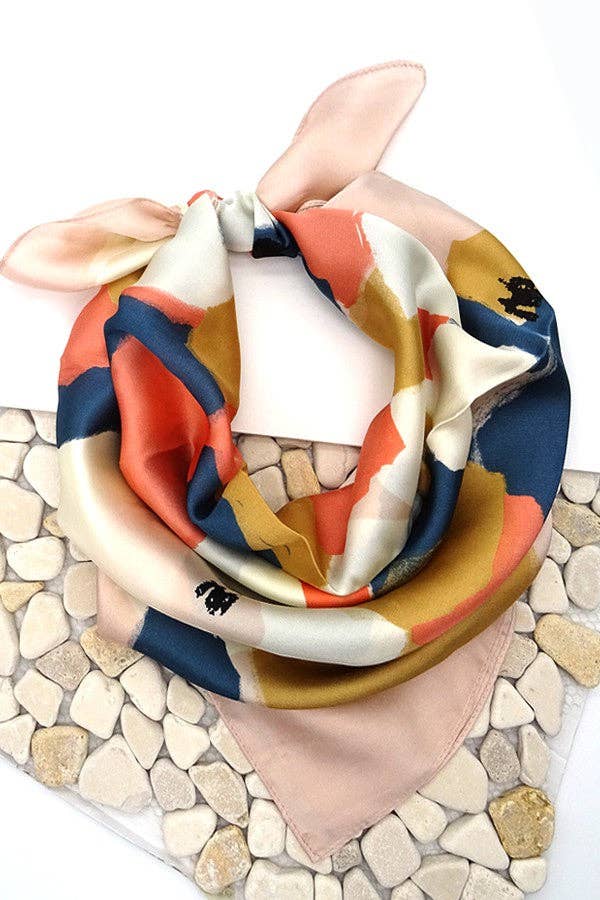 COLOR BLOCK SILKY FEEL BANDANA SCARF |