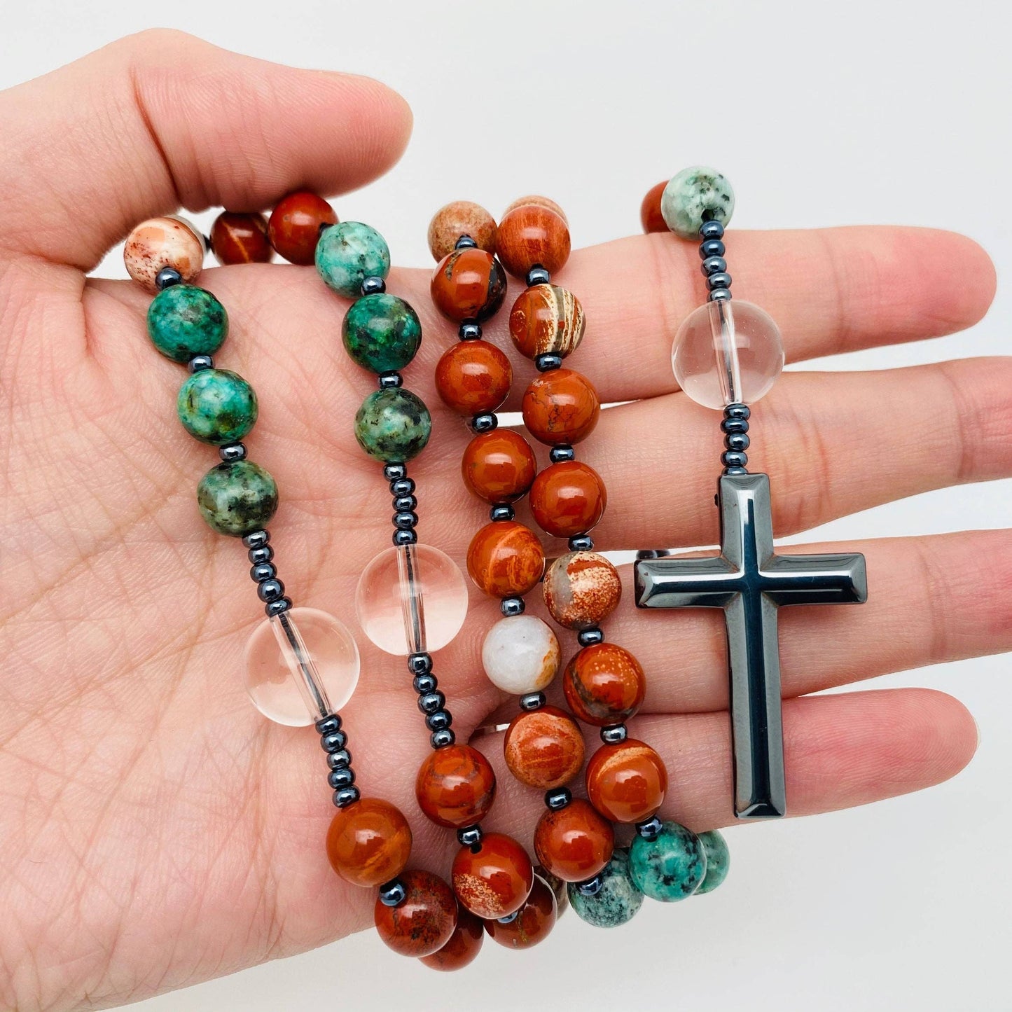 Redstone African Turquoise Beaded Necklace Cross Pendant