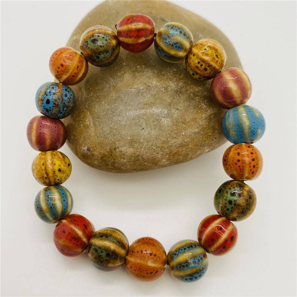 Colored Glazed Ceramic Elastic Bracelets: (Painted Pottery) Small Square