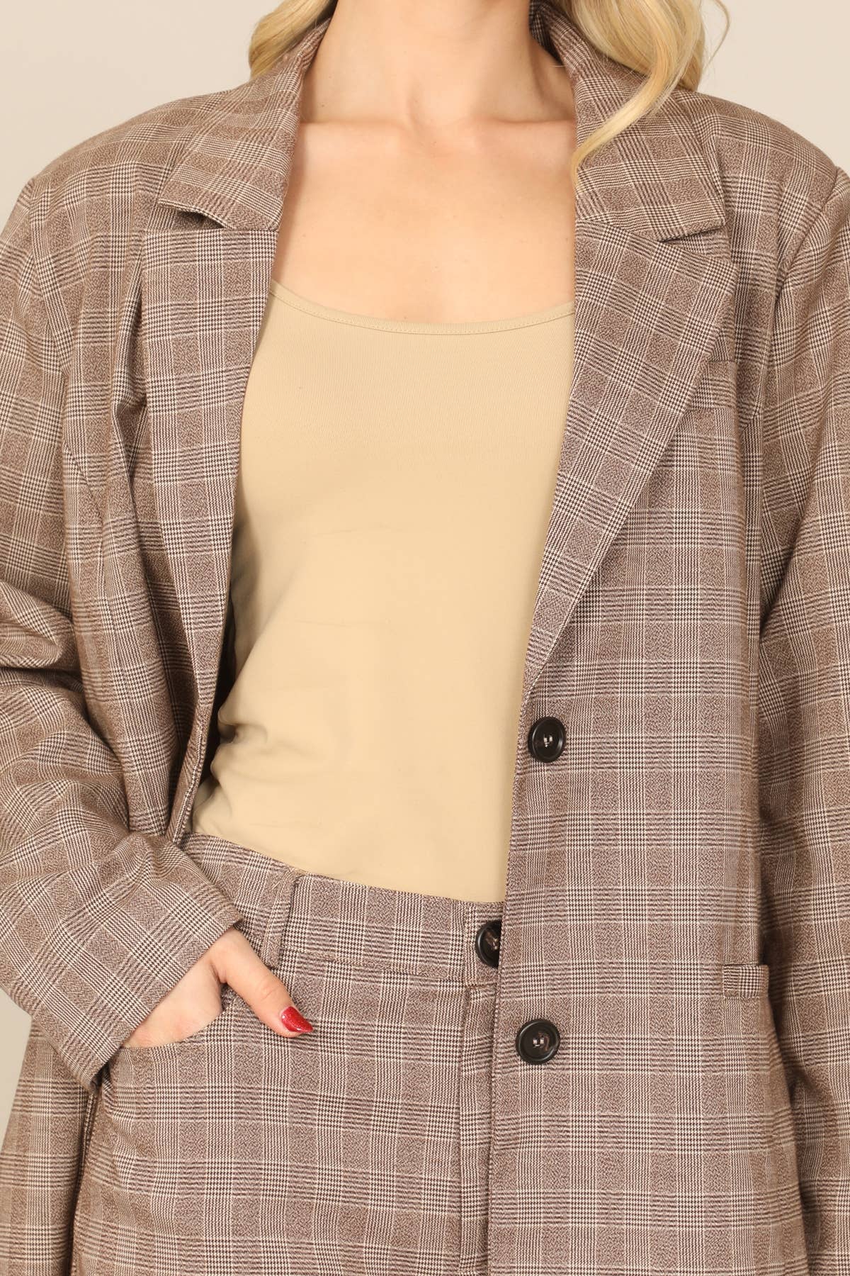 Plaid Button Detail Jacket & Pants Set