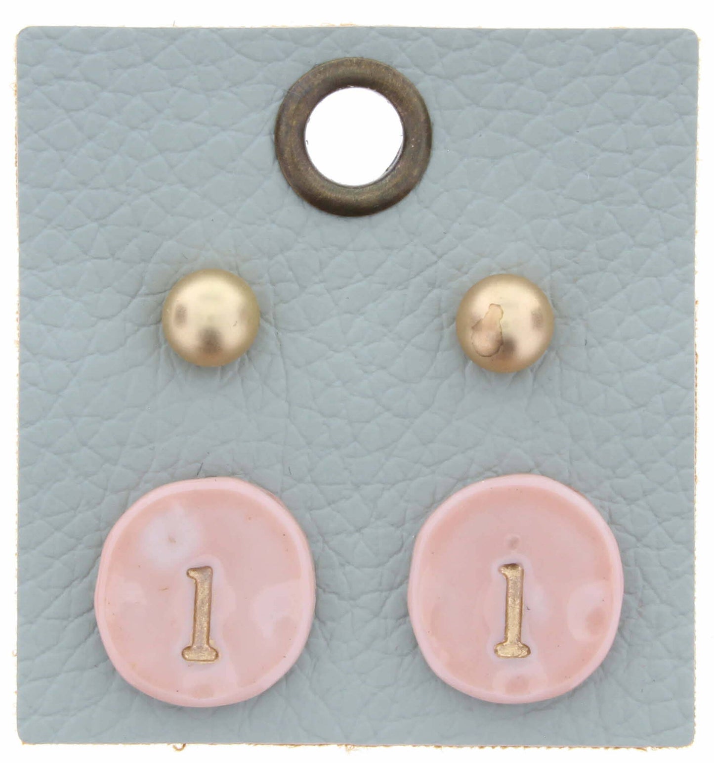 Gold Studs & Light Pink Stamped Initial "L" Disk Earring