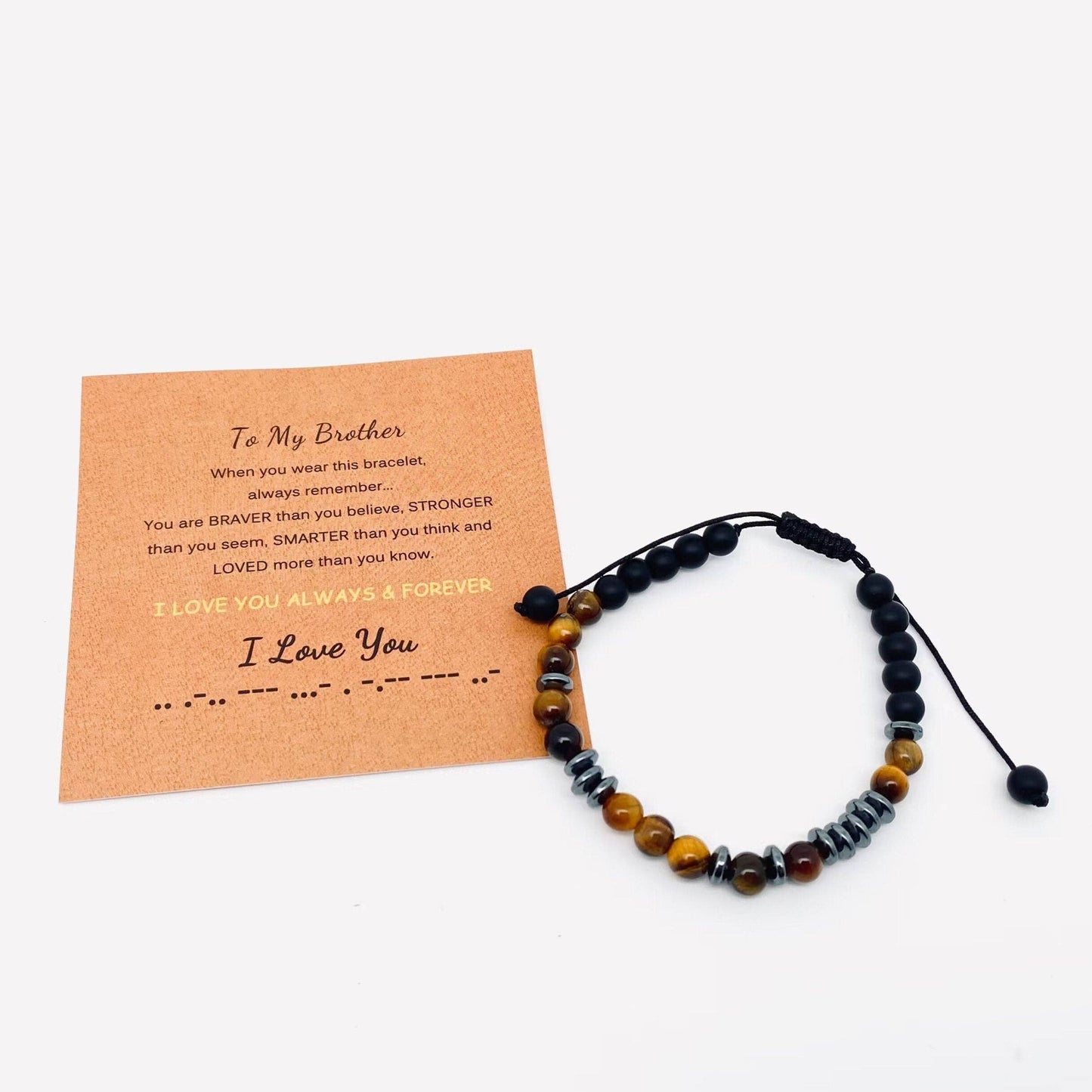 Morse Code "I Love you" Tiger's Eye Stone Gift Bracelets