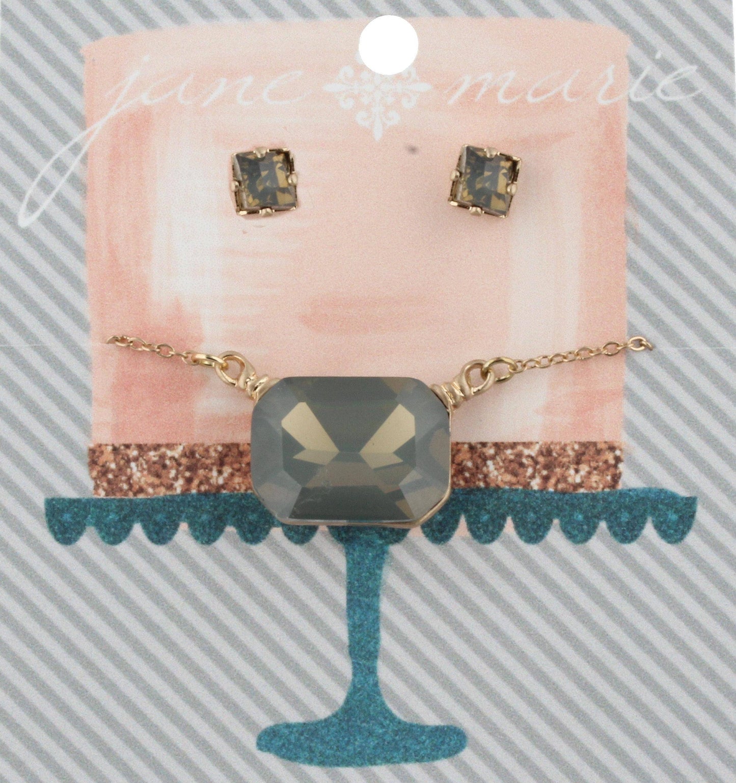 16" Grey Large Square Rhinestone Necklace, 3" Ext.