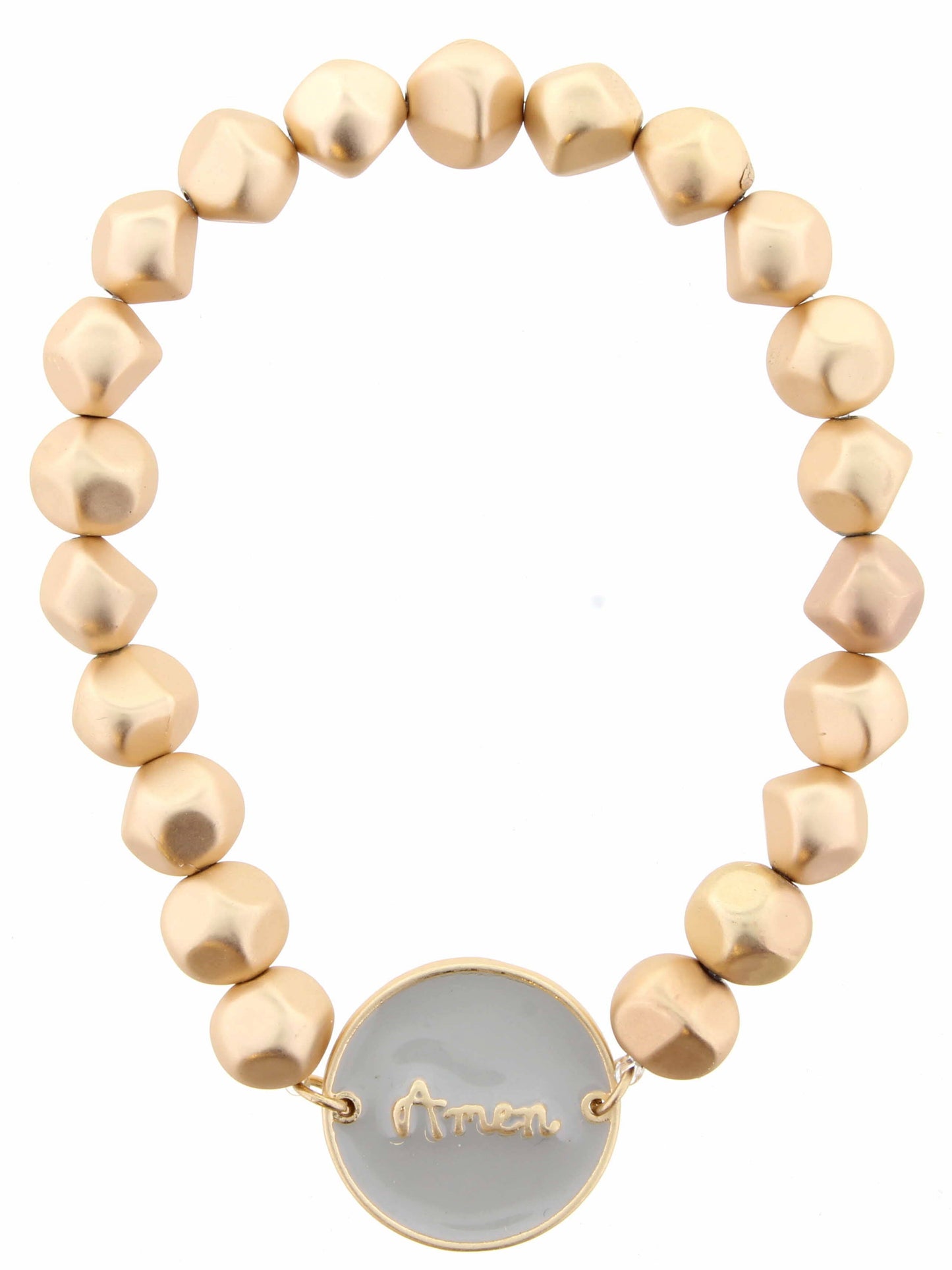 Grey Epoxy "Amen" Circle Stretch Beaded Bracelet