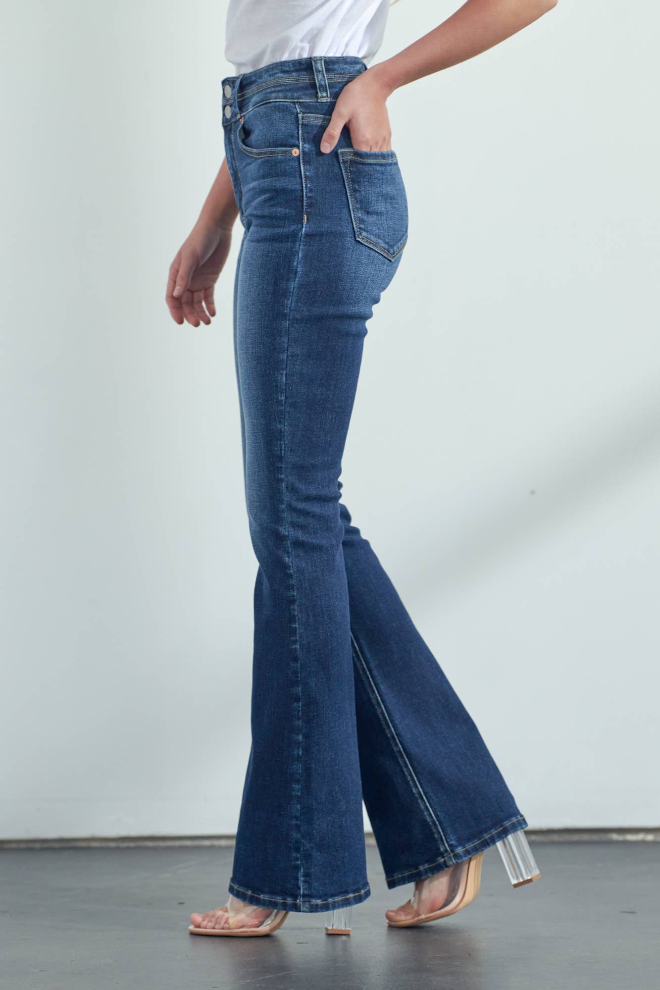 HIGH RISE STRETCH DOUBLE WAIST BOOTCUT JEANS