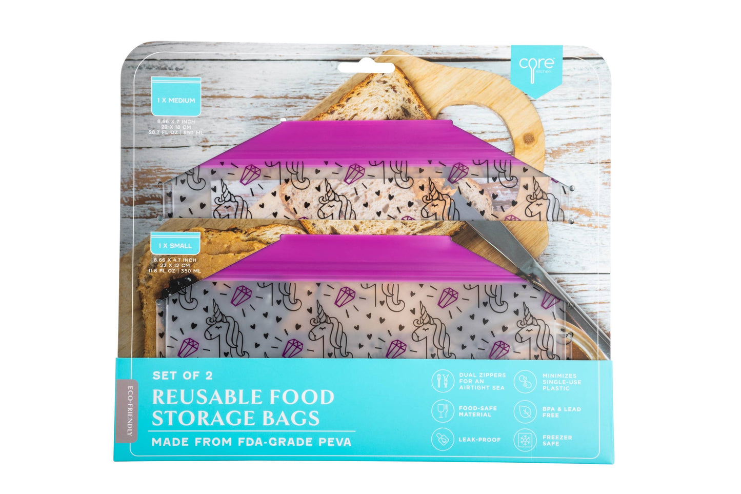 2Pk Lay Flat Peva Bag S/M - Unicorn