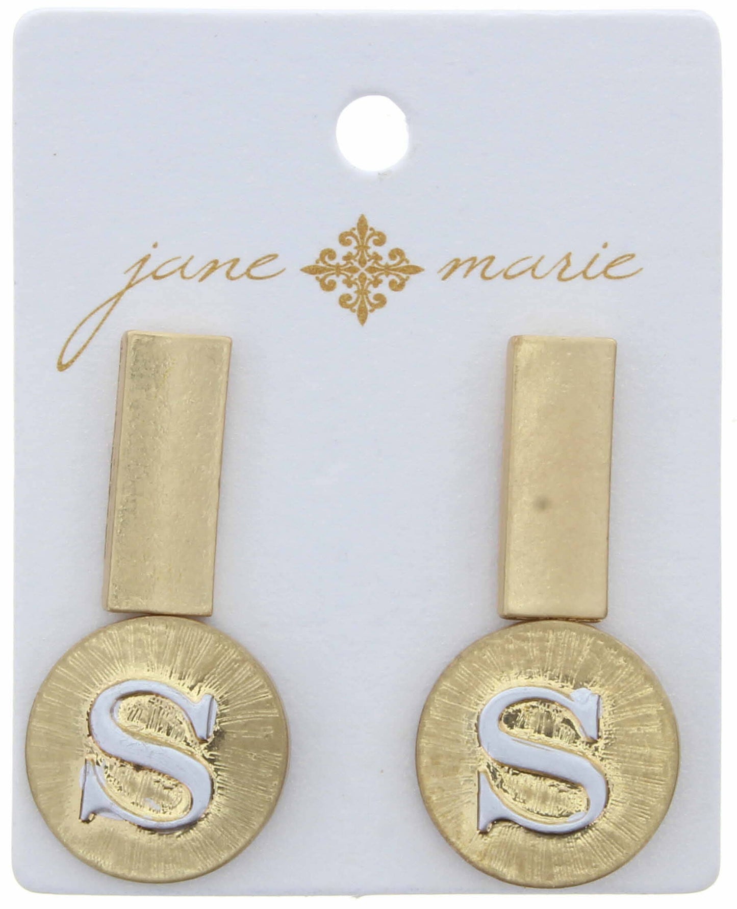 Stud "S" Set, 2-Tone Disc and Gold Rectangle Earring