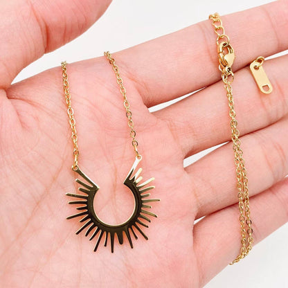 18K Gold Plated Stainless Steel Sunflower Charm Necklace-FGS