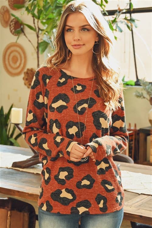 Leopard Print Long Sleeved Top