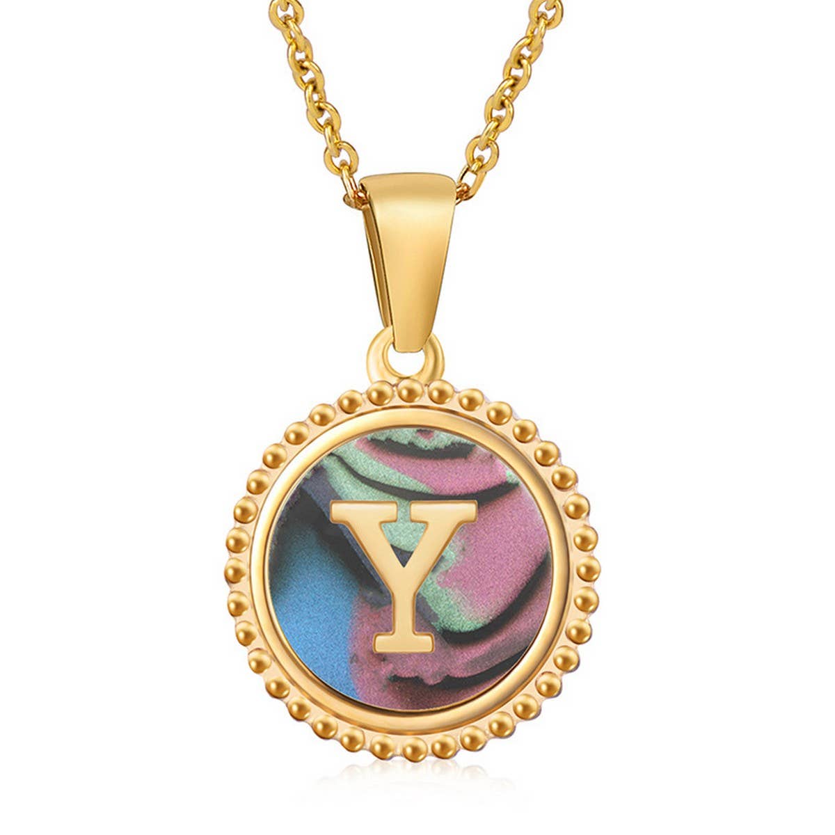 Round Colorful Shell Letter Necklace