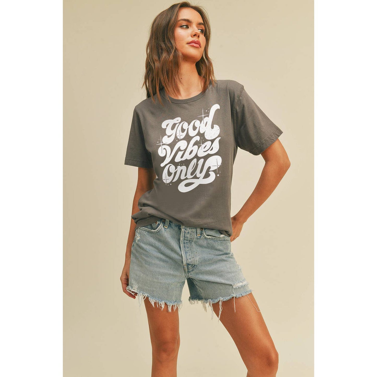 Good Vibes Only Graphic Tee: M, FRENCH NAVY