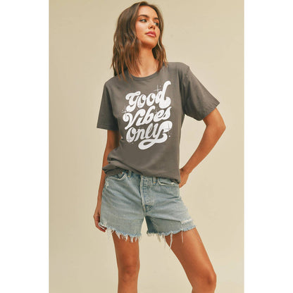 Good Vibes Only Graphic Tee: M, FRENCH NAVY