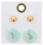 Gold Studs & Mint Stamped Initial "B" Hexagon Earring