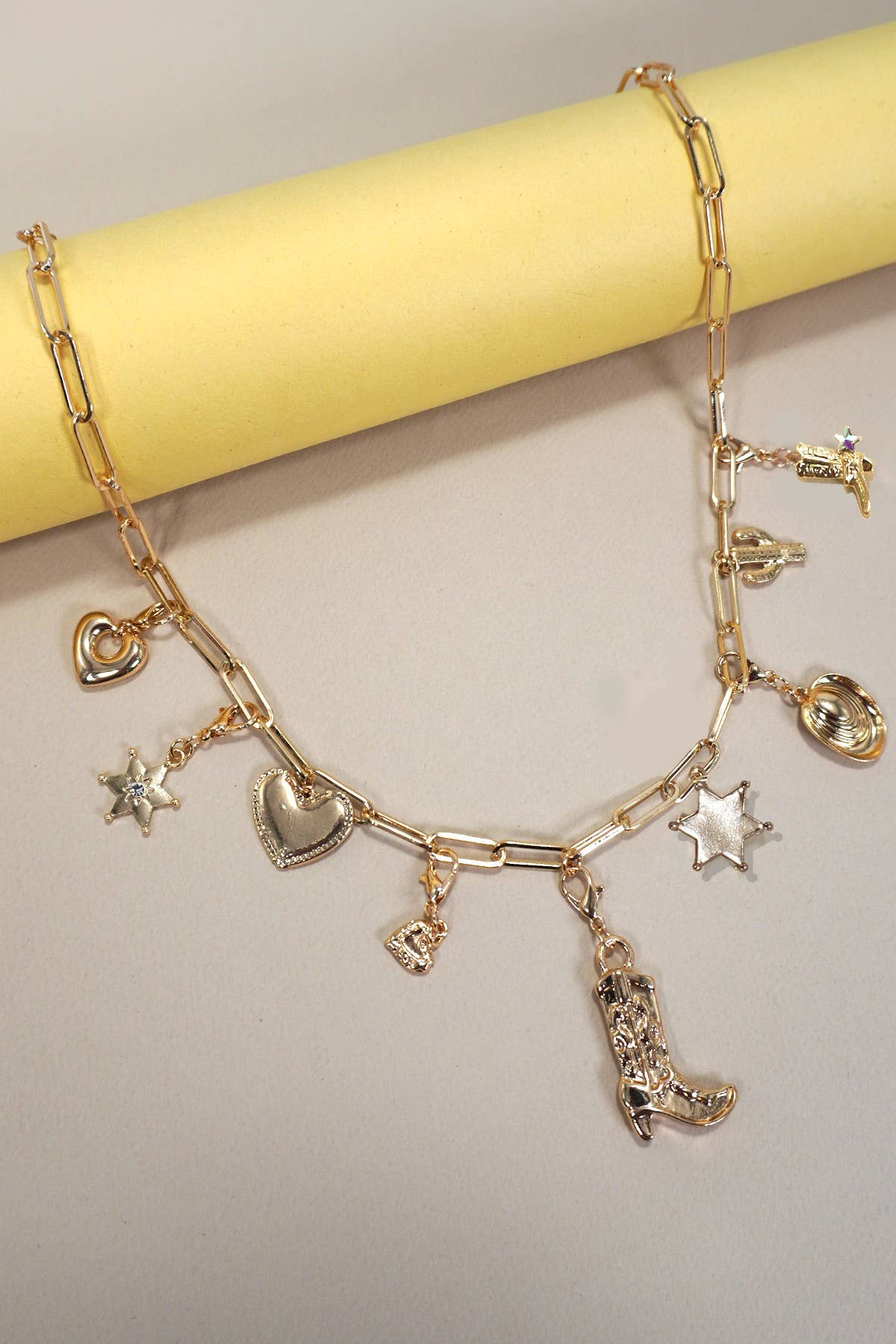 inter chan able western boot charm necklace