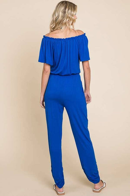 Off Shoulder Peasant Jumpsuit: XL, DESERT