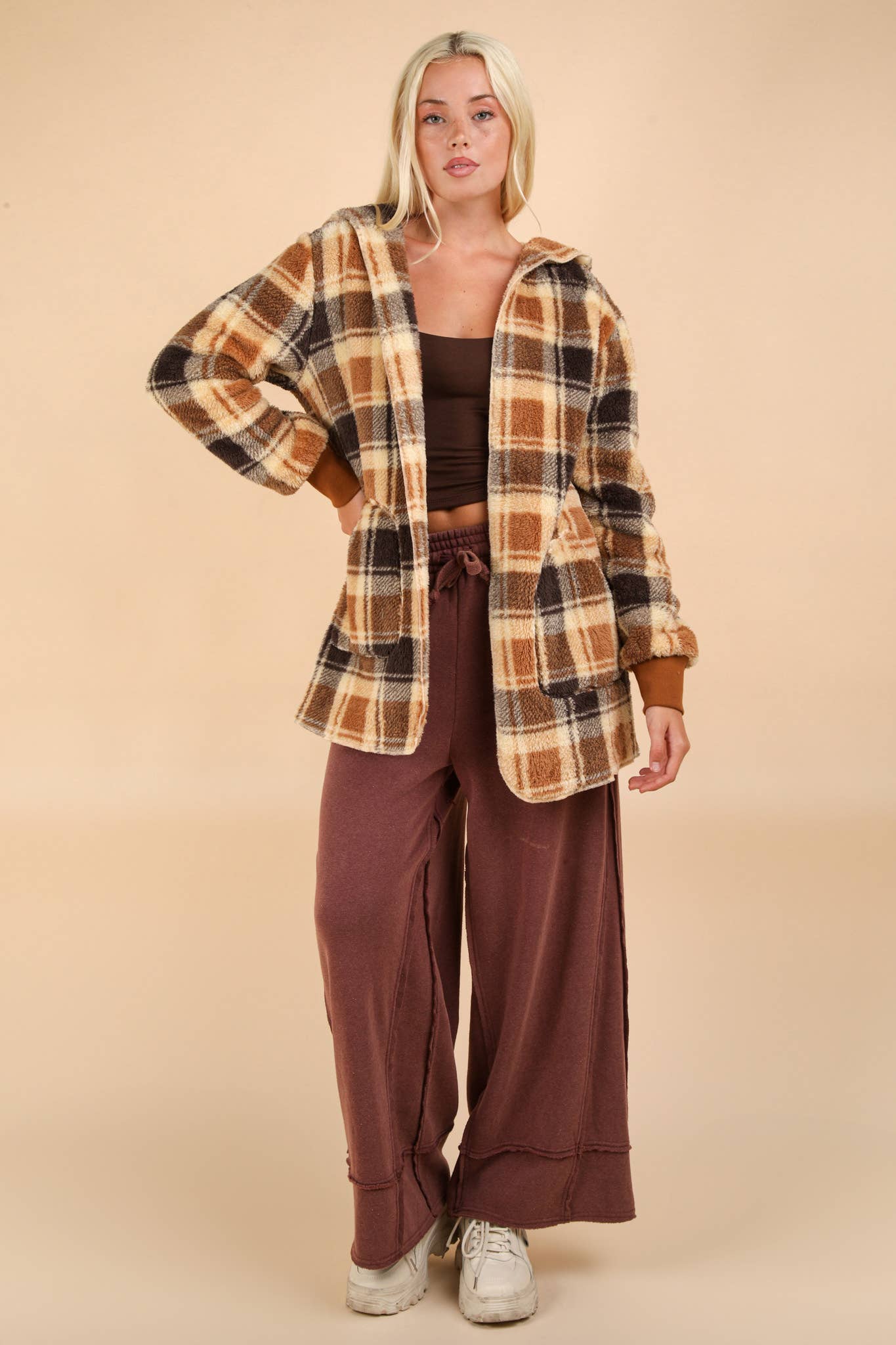 Oversized Faux Fur Tunic Hooded Printed Jacket