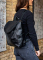 Black Leather Backpack Zipper Closure
