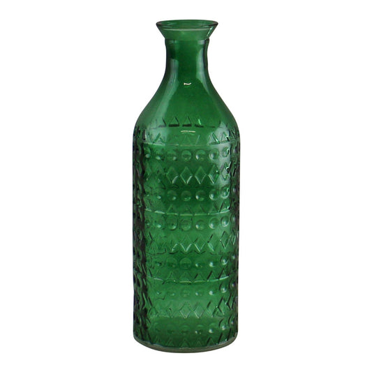 Small Glass Bottle Vase, Dark Green