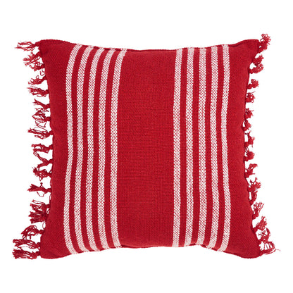 Arendal Red Stripe Pillow Fringed 12x12