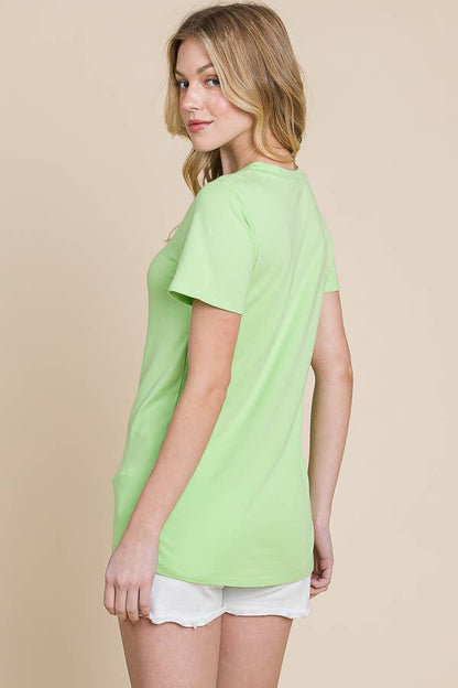Crew Neck Short Sleeve Fitted Top: M, NEW OLIVE