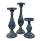 Wood Spindle Candle Holder - Navy Blue