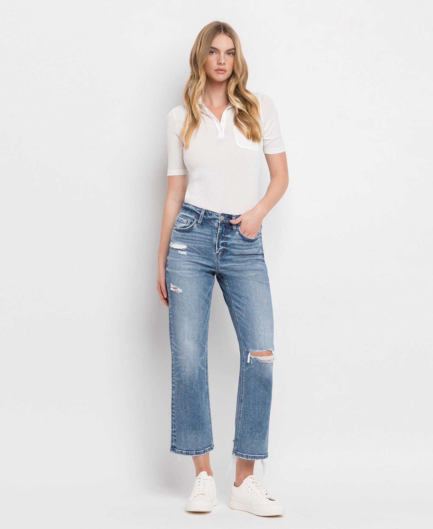 HIGH RISE PAINT SPLATTER CUFFED BOYFRIEND JEANS V2787