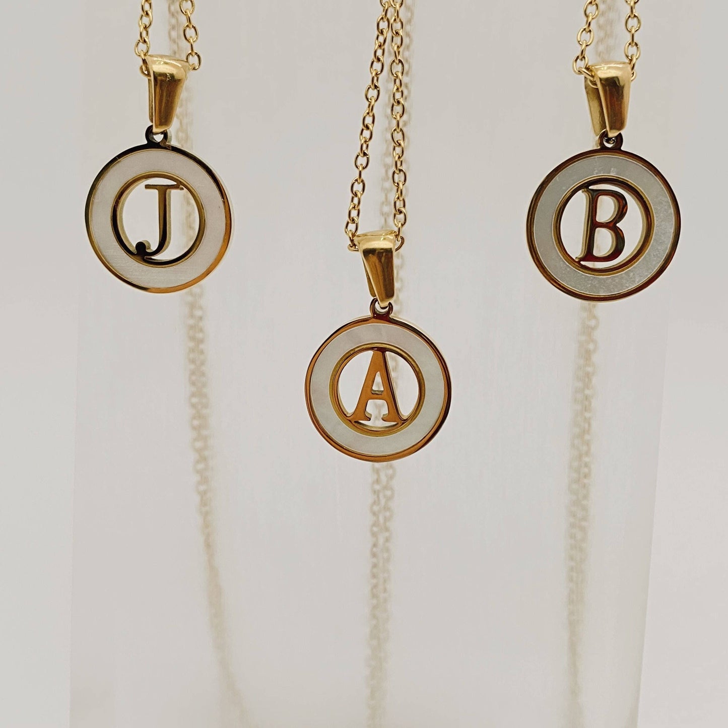 Circular Hollow Shell Initial Pendant Gold Plated Necklace: P