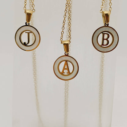 Circular Hollow Shell Initial Pendant Gold Plated Necklace: P