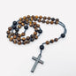 Tiger's Eye Stone Black Agate Beaded Cross Pendant Necklace
