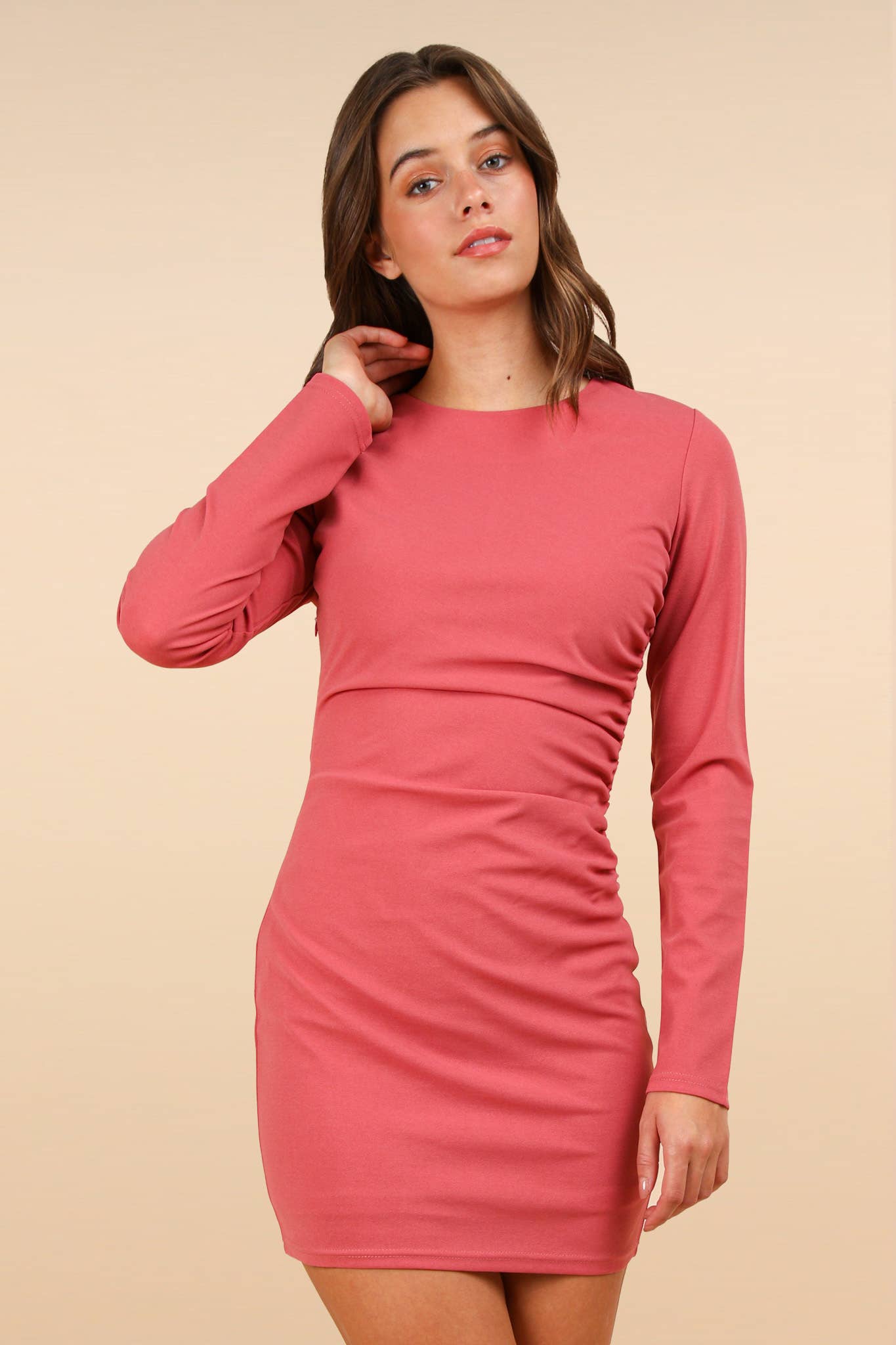 Shirring Detail Fitted Bodycon Holiday Knit Mini Dre