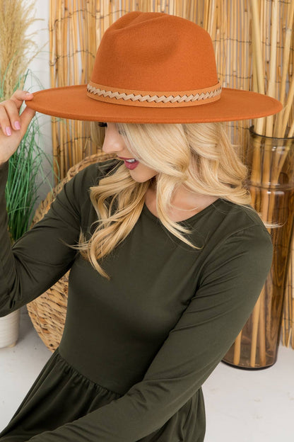 Felt Brim Hat With Leather Braided