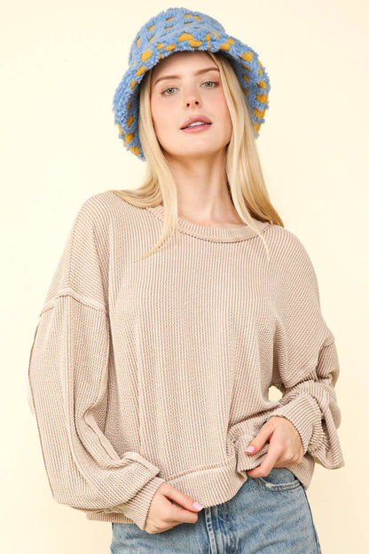 Two Tone Otto Ribbed Oversized Soft Top