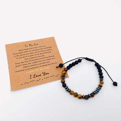 Morse Code "I Love you" Tiger's Eye Stone Gift Bracelets