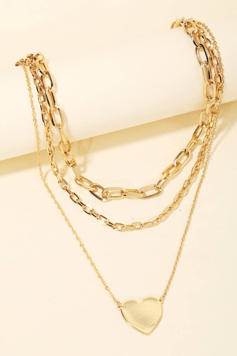 Layered Chain Heart Pendant Necklace
