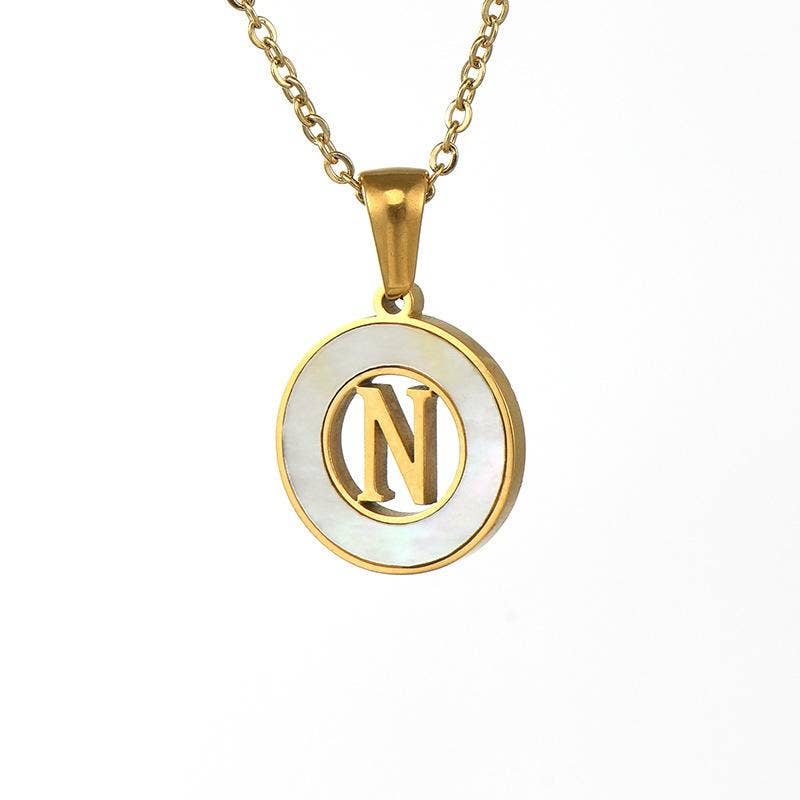 Circular Hollow Shell Initial Pendant Gold Plated Necklace: P