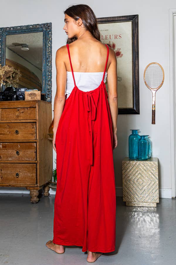 Wide Leg Solid Stretched Suspender Pants