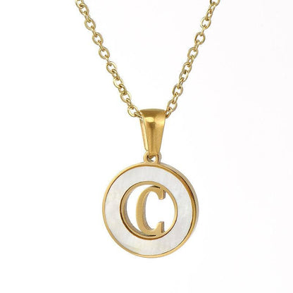 Circular Hollow Shell Initial Pendant Gold Plated Necklace: P