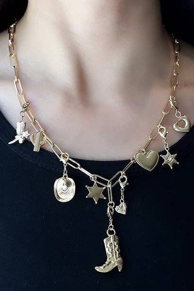 inter chan able western boot charm necklace