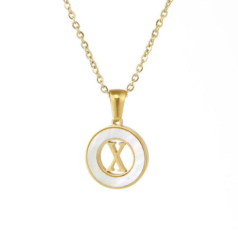 Circular Hollow Shell Initial Pendant Gold Plated Necklace: C