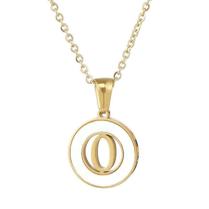 Circular Hollow Shell Initial Pendant Gold Plated Necklace: P
